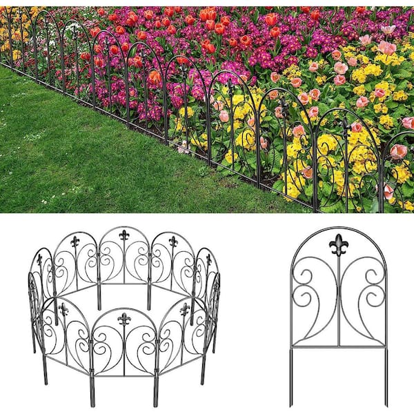 AMAGABELI GARDEN & HOME 5 Panels Decorative Garden Fence Animal Barrier for  Dog 32in(H) x 10ft(L) in Total Outdoor Black Metal Wire Garden Fencing