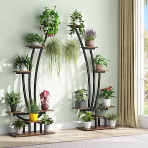 Wellston 59.8 in. Rustic Brown 5-Tier Indoor Plant Stand Flower Rack with 2-Hooks (Pack of 2)