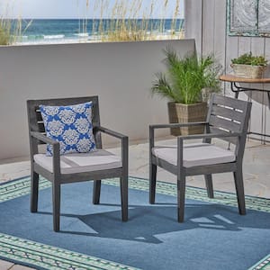 Tegan Sandblast Dark Grey Stationary Wood Outdoor Dining Chair with Light Gray Cushion (2-Pack)