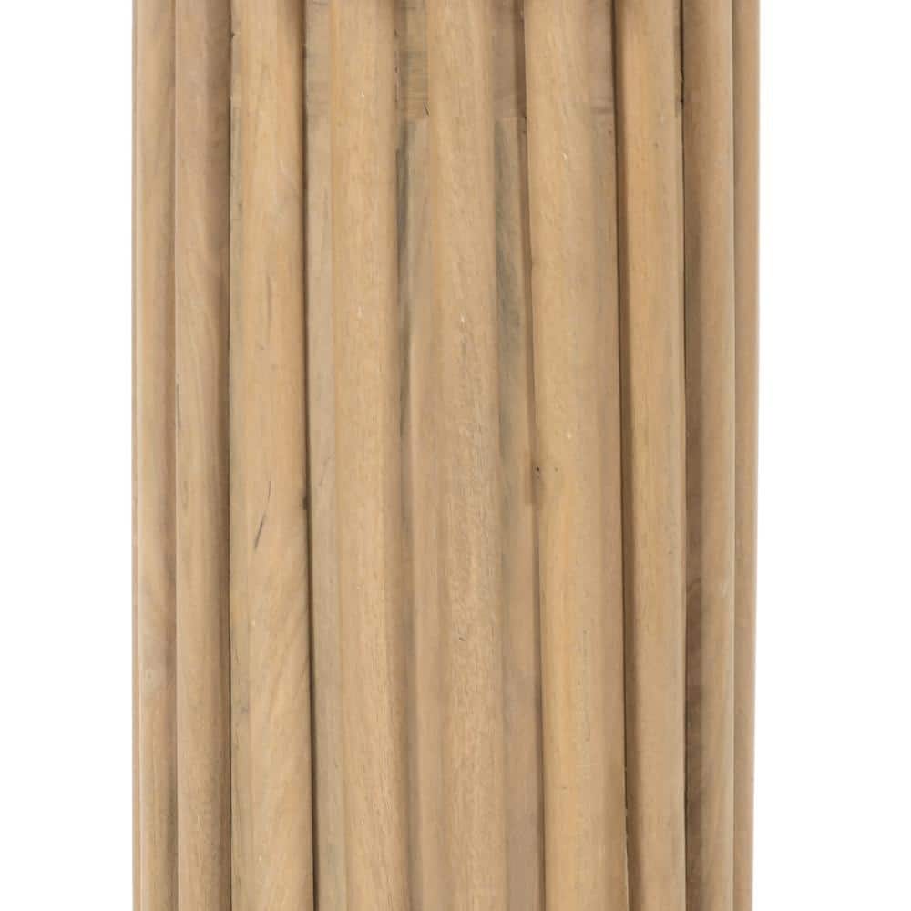 Light Brown Mango Wood Round Dinner Table with Ridged Plinth Base