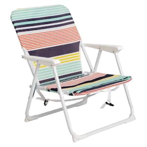 CARIBBEAN JOE 4-Position Reclining Beach Chair, Multi-Stripe, Pillow,  Backpack Straps, Wood Armrests, Steel Frame 300 lbs. Capacity CJ-7779LMST -  The Home Depot