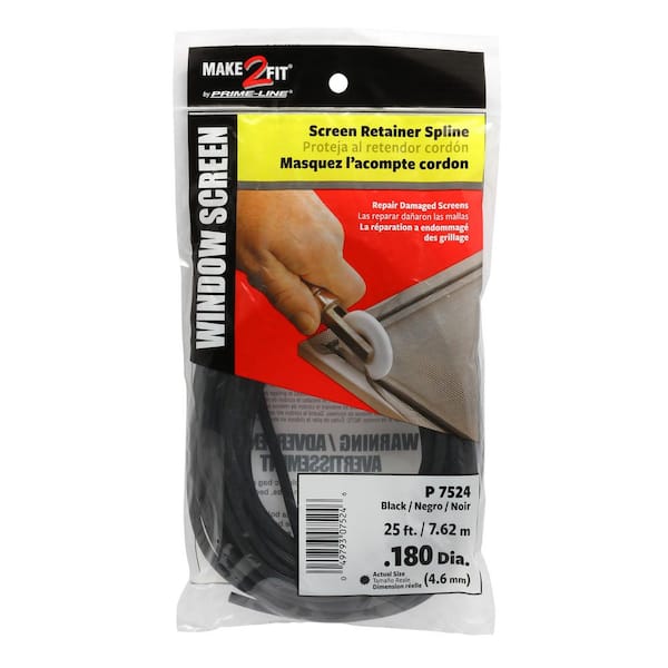 Prime-Line 0.180 in. x 25 ft. Per Roll Black Screen Retainer Vinyl Spline Round
