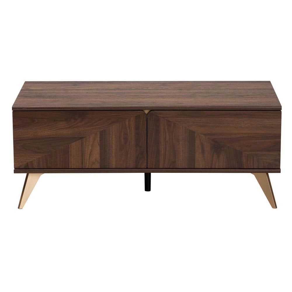 Walnut Brown Rectangular Wood Coffee Table with Storage