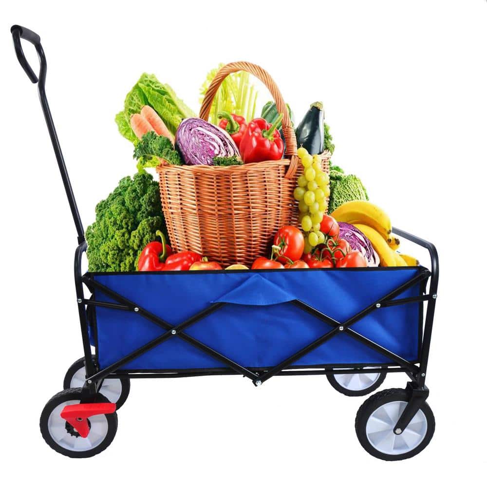 4 cu. ft. Blue Fabric and Steel Frame Outdoor Folding Utility Wagon Garden 