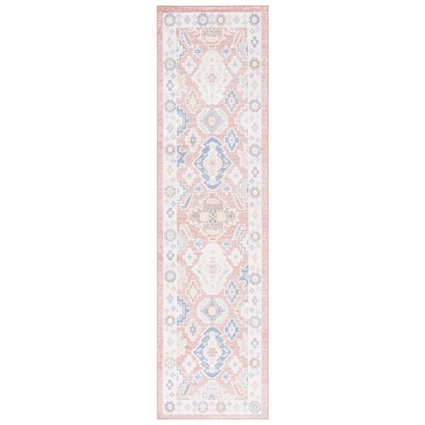 Blair Rose/Blue 2 ft. x 8 ft. Machine Washable Aztec Ornate Border Runner Rug