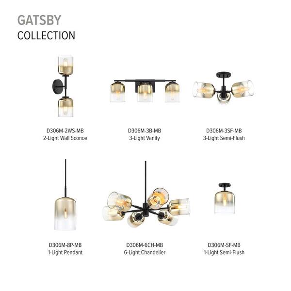 Designers Fountain - Gastby 8.5 in. 1-Light Matte Black Glam Entryway Semi-Flush Mount with Gold Ombre Glass Shade