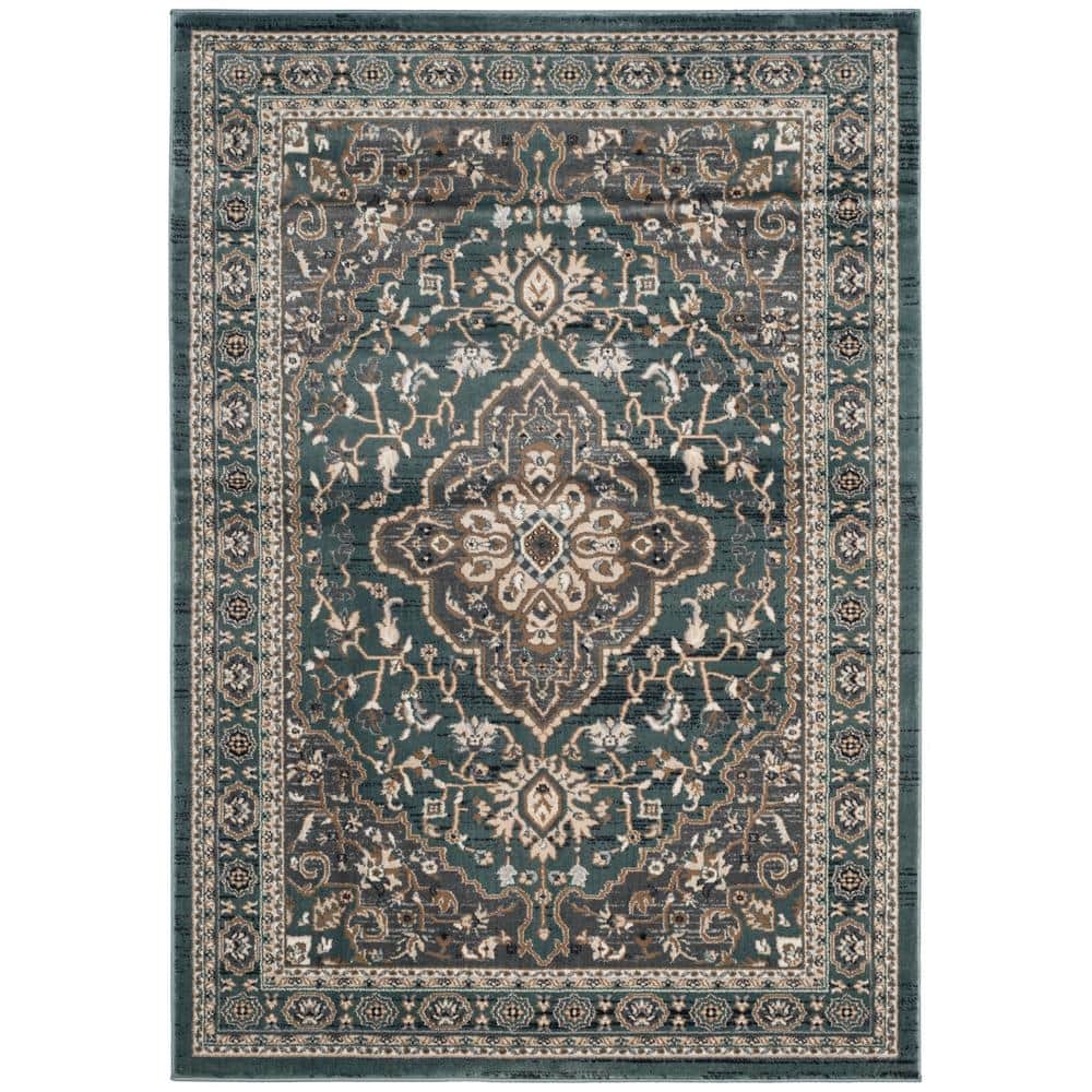Teal and Grey Traditional Floral 4' x 6' Area Rug