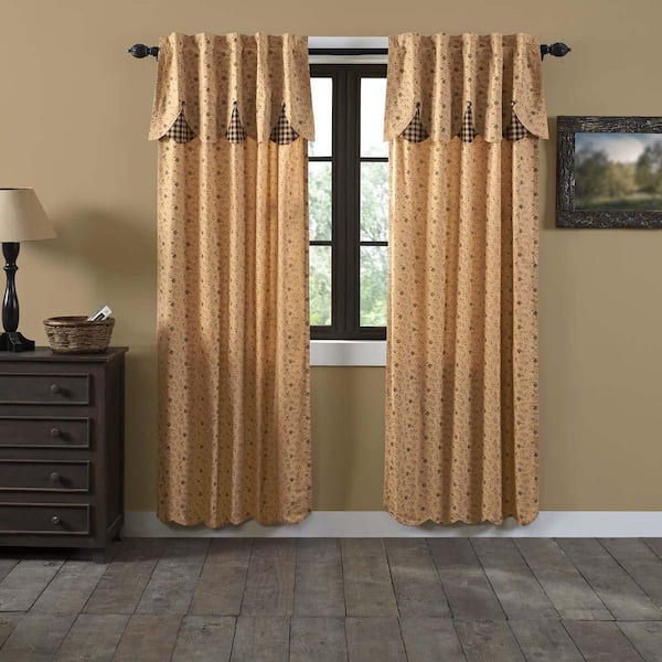 VHC BRANDS Maisie 40 in W x 84 in L Attached Valance Light Filtering Rod Pocket Window Panel Golden Tan Black Pair