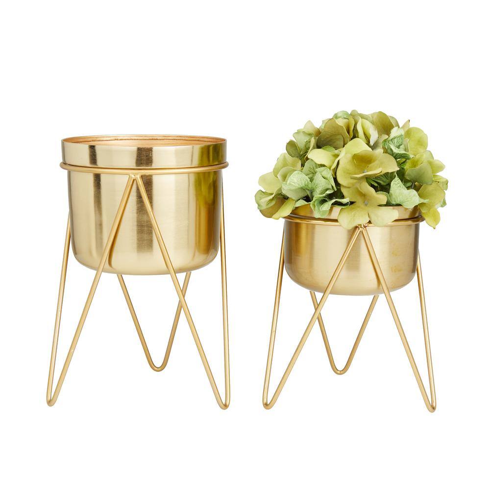 Modern Minimalist Gold Iron Planter with Stand, 7" Diameter