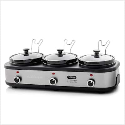 4.5 Qt. Silver Slow Cooker and Buffet Server with Glass Lid and Temperature Control (3-Station)
