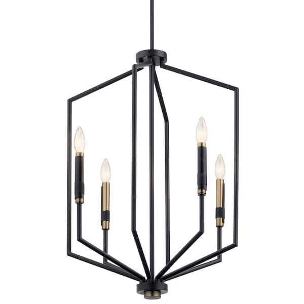 Armand 4-Light Black with Bronze Accent Contemporary Candle Foyer Pendant Hanging Light