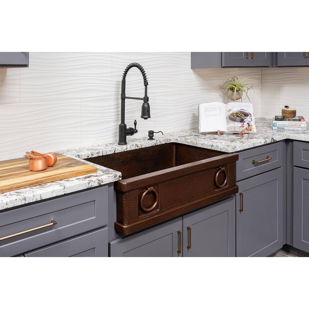 33" Hammered Copper Single Basin Apron Kitchen Sink with Rings