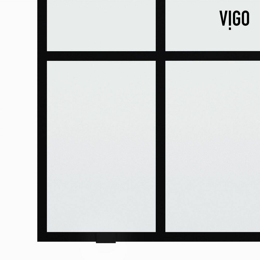 Elan Matte Black Frameless Sliding Shower Door with Clear Grid Glass