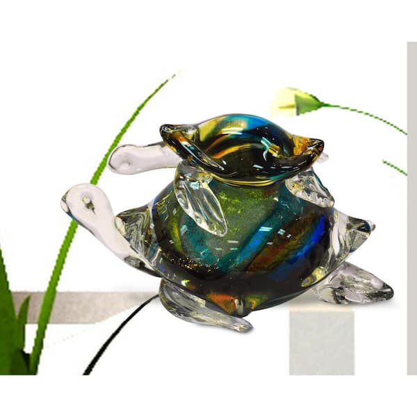 Dale Tiffany 4 in. Colorful Sea Turtle Handcrafted Irregular Art Glass Figurine