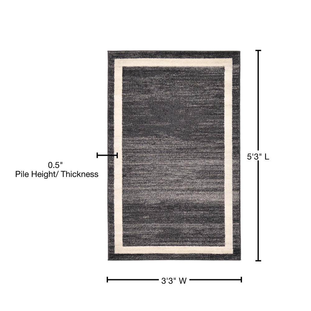 Black and Ivory Rectangular Tufted Area Rug with Border