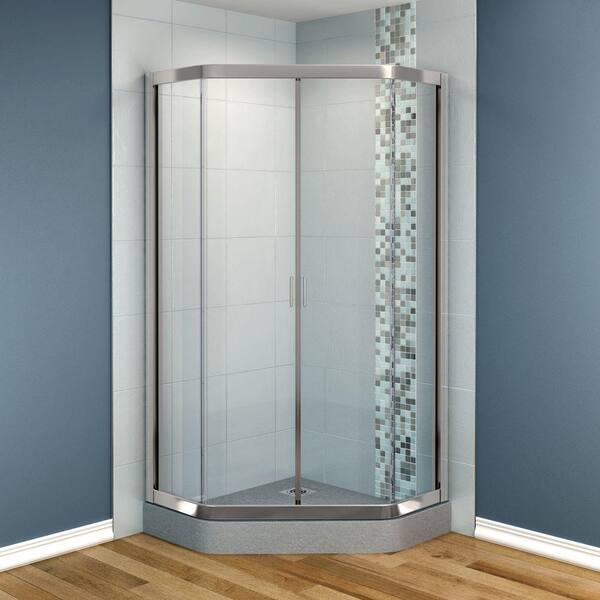 MAAX Intuition 36 in. x 36 in. x 70 in. Neo-Angle Frameless Corner Shower Door with Clear Glass in Nickel Finish-DISCONTINUED