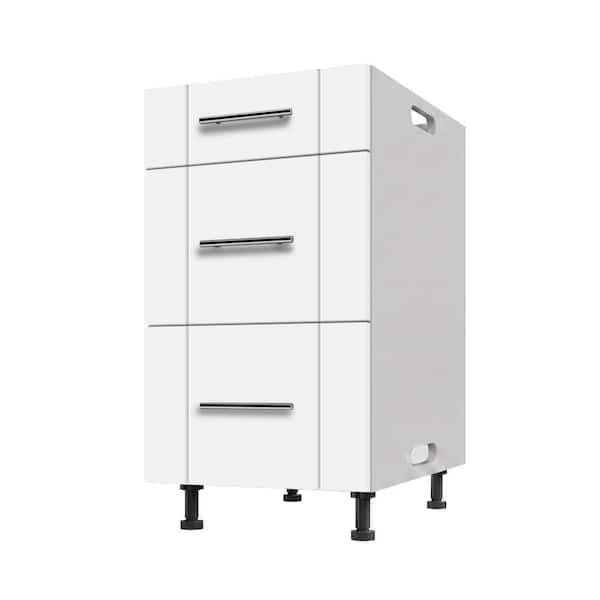 Sanibel Weatherboard 18 in. x 27 in. x 34.5 in. Outdoor Base Cabinet 3 Drawer in Shell White Matte