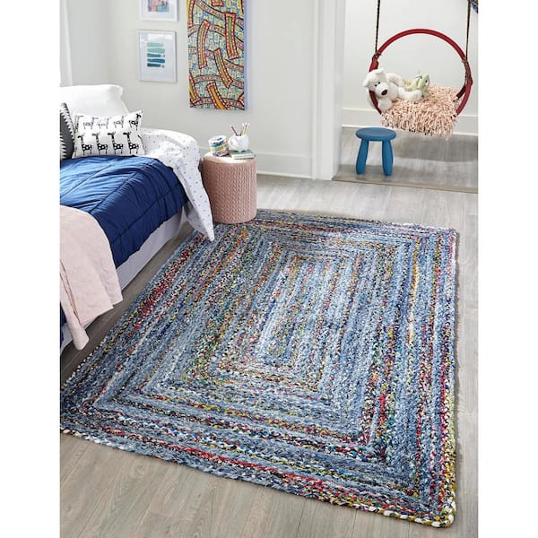 Unique Loom Braided Chindi Blue/Multi 4 ft. x 6 ft. Area Rug 3142942 - The  Home Depot