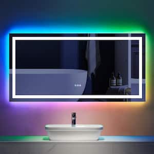 72 in. W x 36 in. H Rectangular Frameless LED Anti Fog Backlit and Front Lighted Wall Bathroom Vanity Mirror in RGB