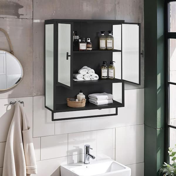 Zosia Black Metal 30.71 in. H Storage Wall Cabinet with 2 Glass Doors and 2-tier Enclosed Storage