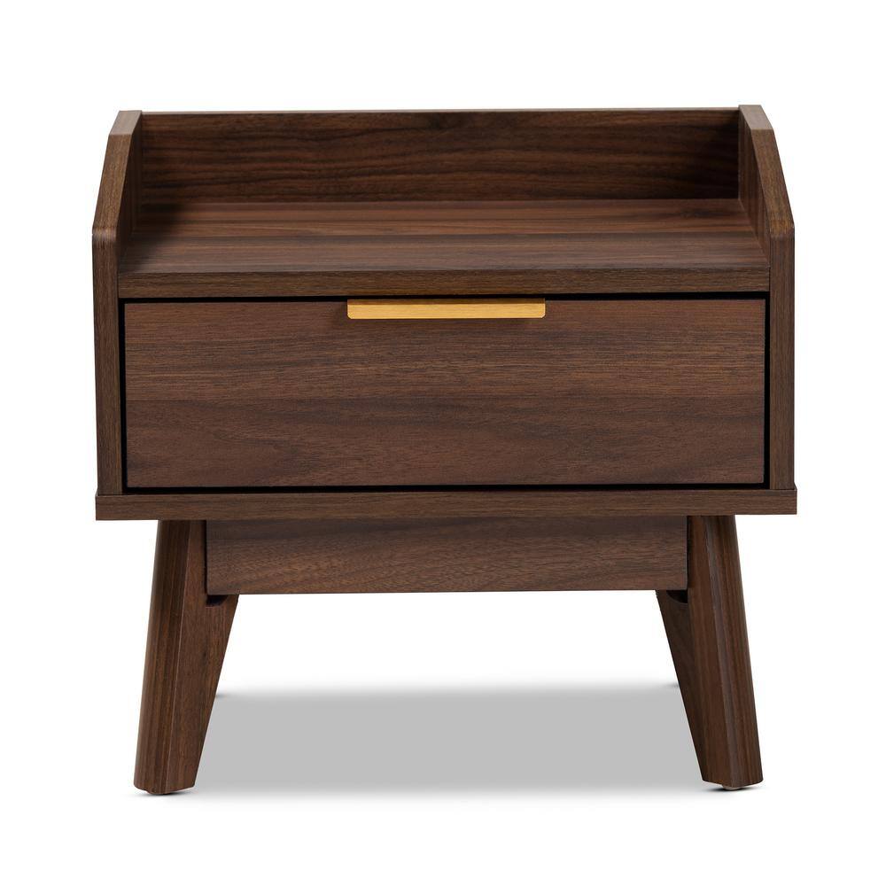 Mid-Century Lena Nightstand in Walnut Brown with Gold-Tone Handle