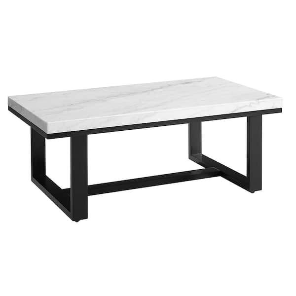 Steve Silver Lucca 48 in. White/Black Large Rectangle Stone Coffee Table with Casters