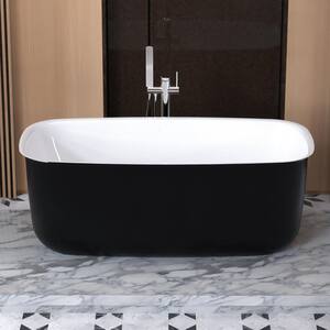 63 in. L x 29.52 in. W x 22.83 in. H Freestanding Acrylic Flatbottom Soaking Bathtub with Center Drain in Black
