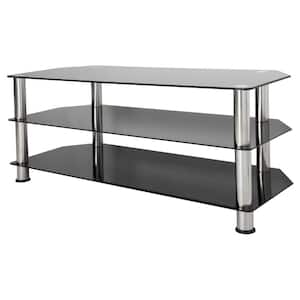 45 in. Black and Chrome Glass TV Stand Fits TVs Up to 55 in. with Open Storage