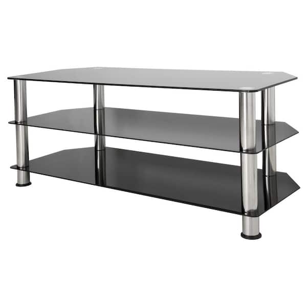 AVF 45 in. Black and Chrome Glass TV Stand Fits TVs Up to 55 in. with Open Storage