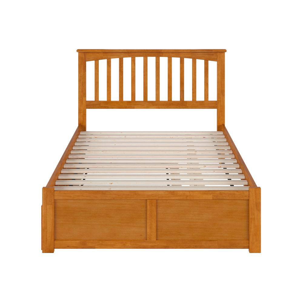 Light Toffee Full Wood Platform Bed with Twin Trundle