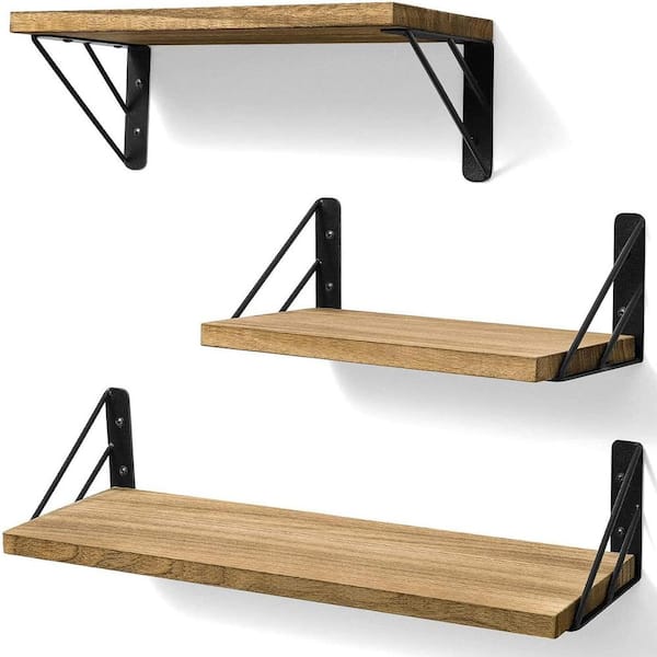 Cubilan 16.5 in. W x 5.5 in. D Decorative Wall Shelf, Brown Wall Mounted Rustic Wood Floating Shelves