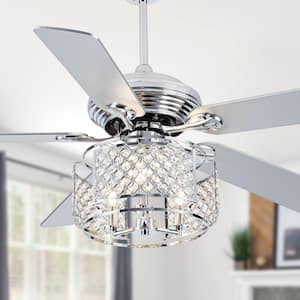 Spence 52 in. Indoor Chrome Modern Glam Crystal Ceiling Fan With Lights, 6-Speed Reverisible Ceiling Fan W/Remote