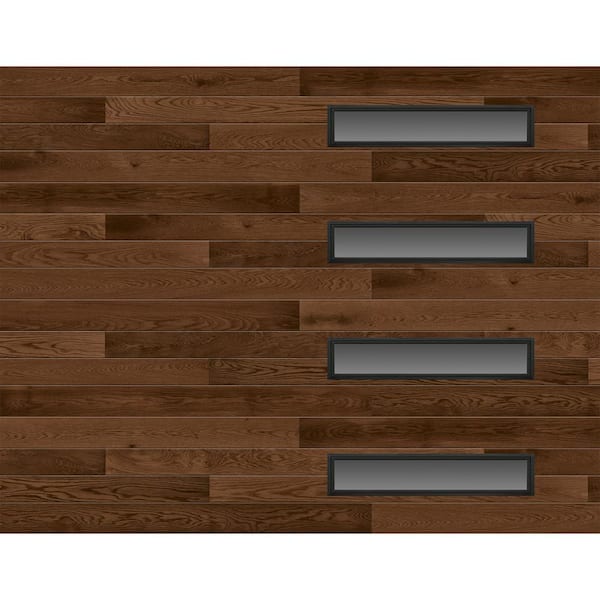 Clopay Modern Steel 9 ft. X 7 ft. 18.4 R-Value Insulated Wook Look Plank Kona Garage Door with Slim Windows