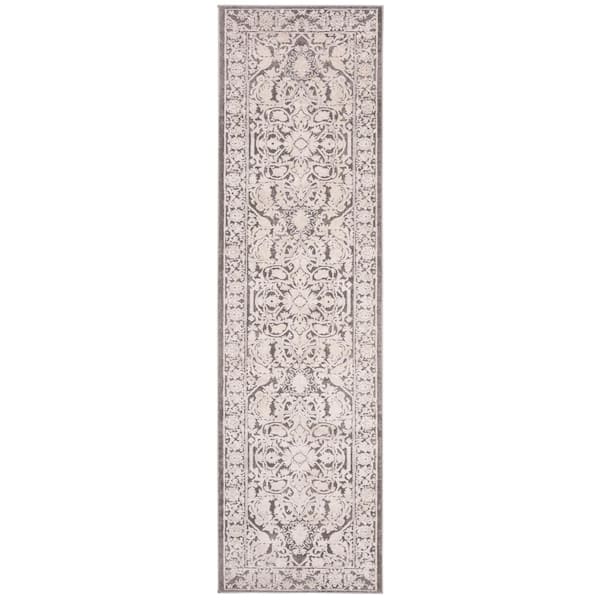 SAFAVIEH Reflection Dark Gray/Cream 2 ft. x 12 ft. Border Floral Runner ...