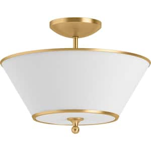 Parohn 16 in. 2-Light Brushed Moderne Brass Flush Mount Light