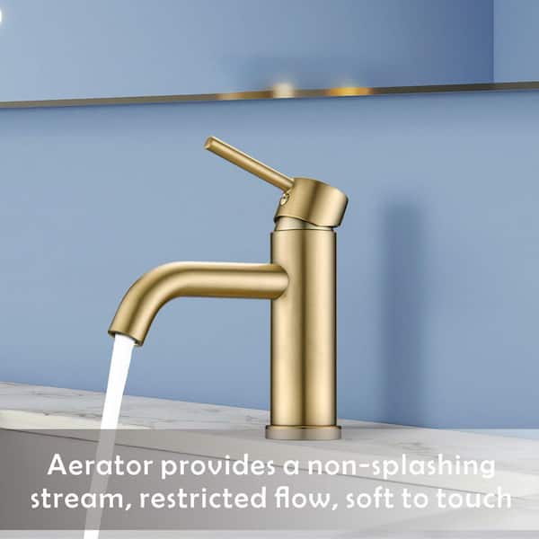 6.57 in. H Single Handle Single Hole Stainless Steel Bathroom Faucet with Supply Lines in Brushed Gold