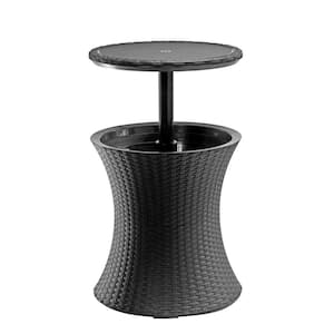 33.2 in. H Wood Outdoor Side Table with 7.5 Gallon Beer and Wine Cooler, Dark Gray