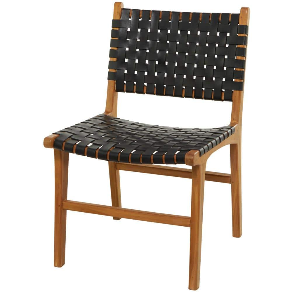 Litton Lane Black Handmade Woven Leather Dining Chair (Set of 2)