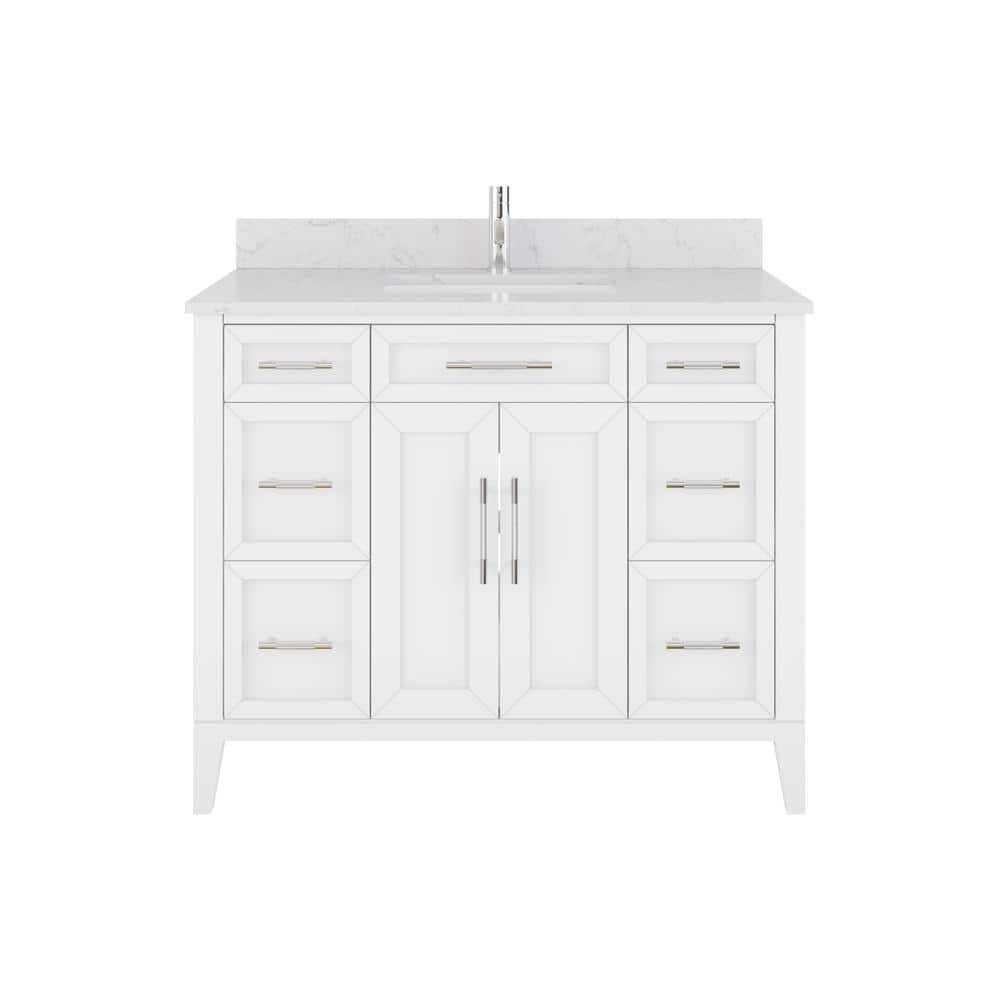 Jasper 42 in. W x 22 in. D Bath Vanity in White with Engineered Stone Top w