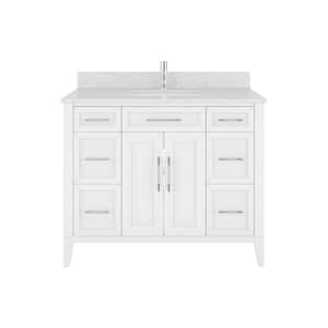 Jasper 42 in. W x 22 in. D Bath Vanity in White with Engineered Stone Top with White Sink and Drawer Organizer