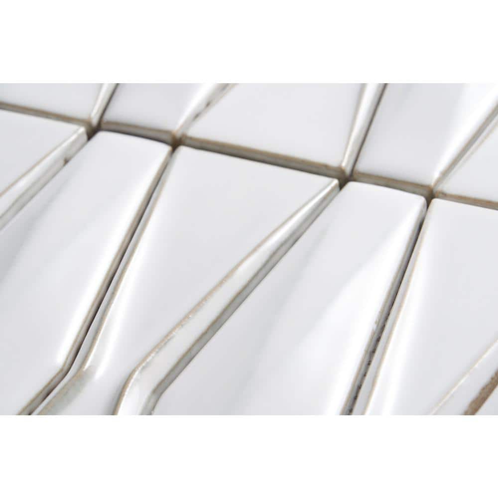 Natural White Geometric Glass Mosaic Tile 2x8