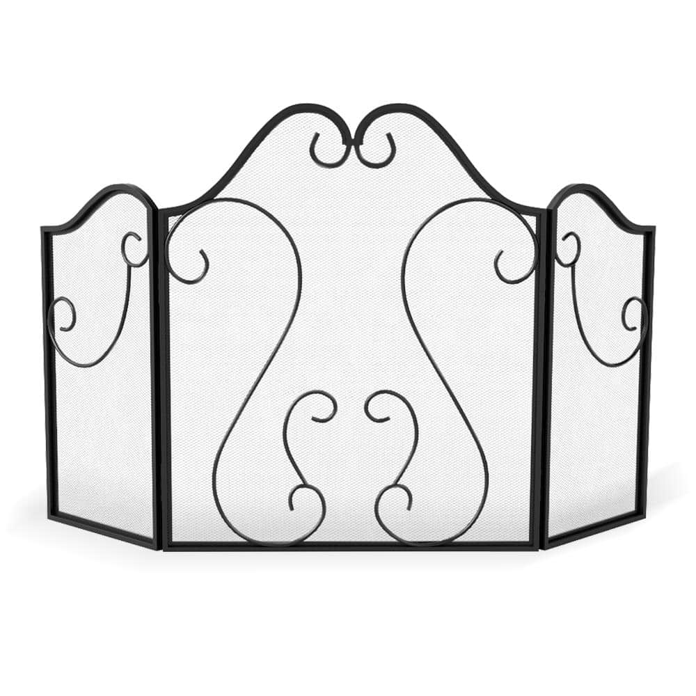 3-Panel Folding Fireplace Screen with Decorative Scroll Design and Mesh Spark Guard price history on PriceWatchPro