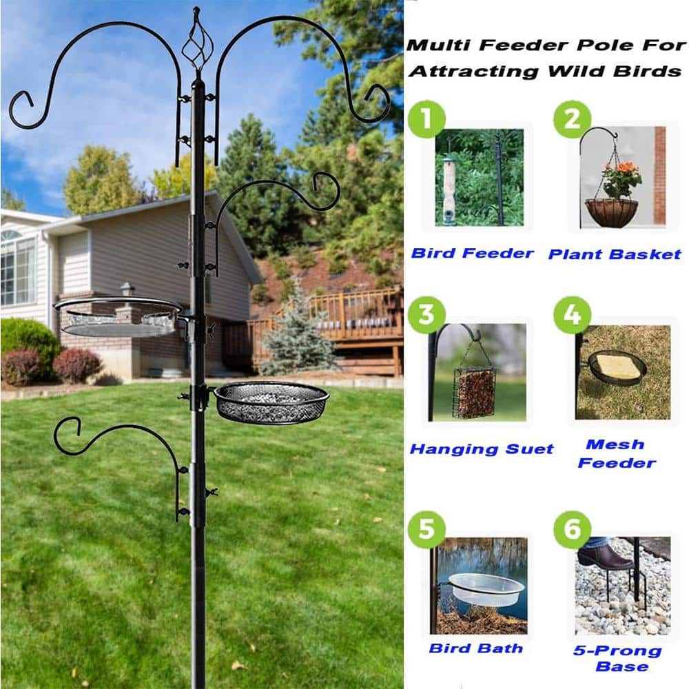 Black Metal Multi-Feeder Bird Feeding Station with Bird Bath