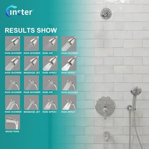 LOTUS 9-Spray Dual Wall Mount Fixed and Handheld Shower Head 2 GPM with Tub Faucet in Brushed Nuckel (Valve Included)