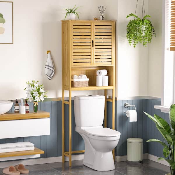 Bathroom Over-the-Toilet Storage 24.4 in. W x 66.9 in. H x 9.5 in. D Bamboo Rectangular Shelf in Yellow