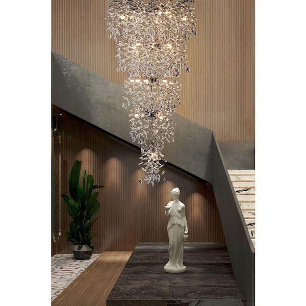 Gleam Flare Modern Chandelier 118 in. 28-Lights Crystal Silver