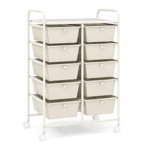 10-Drawer 4-Wheeled Plastic Storage Cart Utility Rolling Trolley Kitchen Office Organizer in White