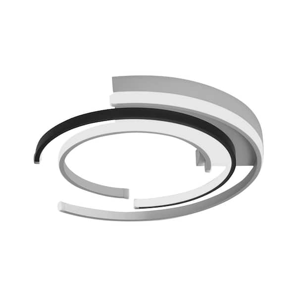 OUKANING 19.68 in. Modern Creative White and Black Integrated LED Flush Mount Ceiling Light with White Acrylic Shade