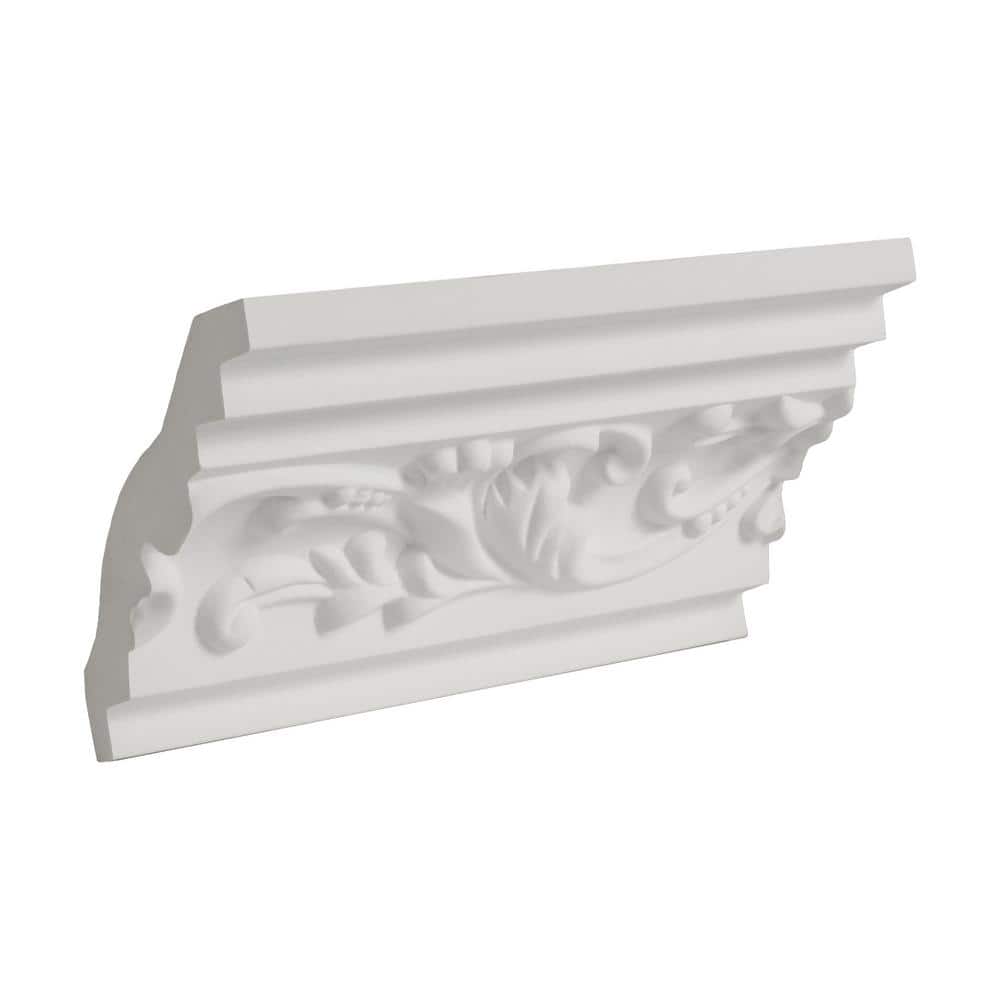 6 in White Polyurethane Decorative Leaf Crown Moulding Sample