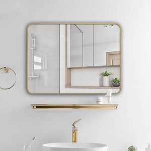 48 in. W x 36 in. H Rectangular Aluminum Alloy Framed Wall Bathroom Vanity Mirror in Gold